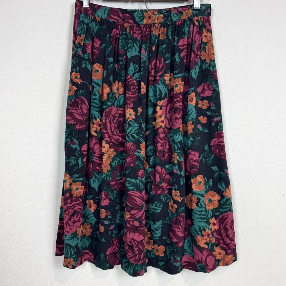 Vintage Leslie Fay Sportswear Floral Midi Skirt 10